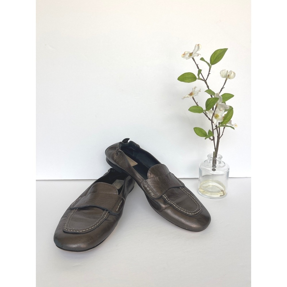 AGL Attilio Giusti Leombruni Metallic Bronze Leather Penny Loafers Flats 39